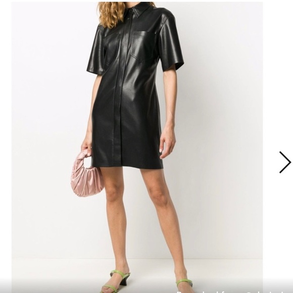 NANUSHKA “Berto” Vegan Leather Collared Button-down‎ Shirtdress in Black - Picture 1 of 15
